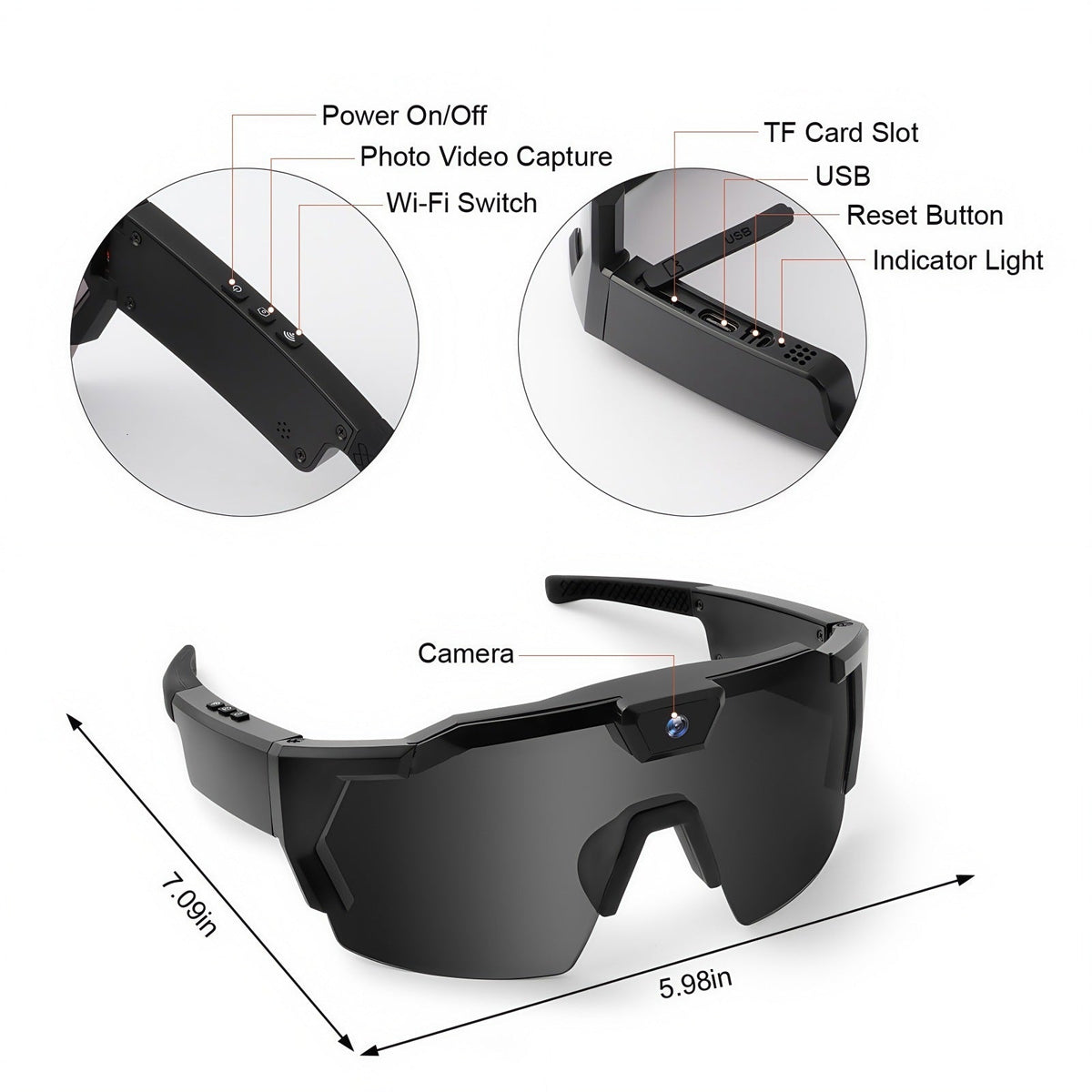 Sports Eyewear Camera Recorder Plastic