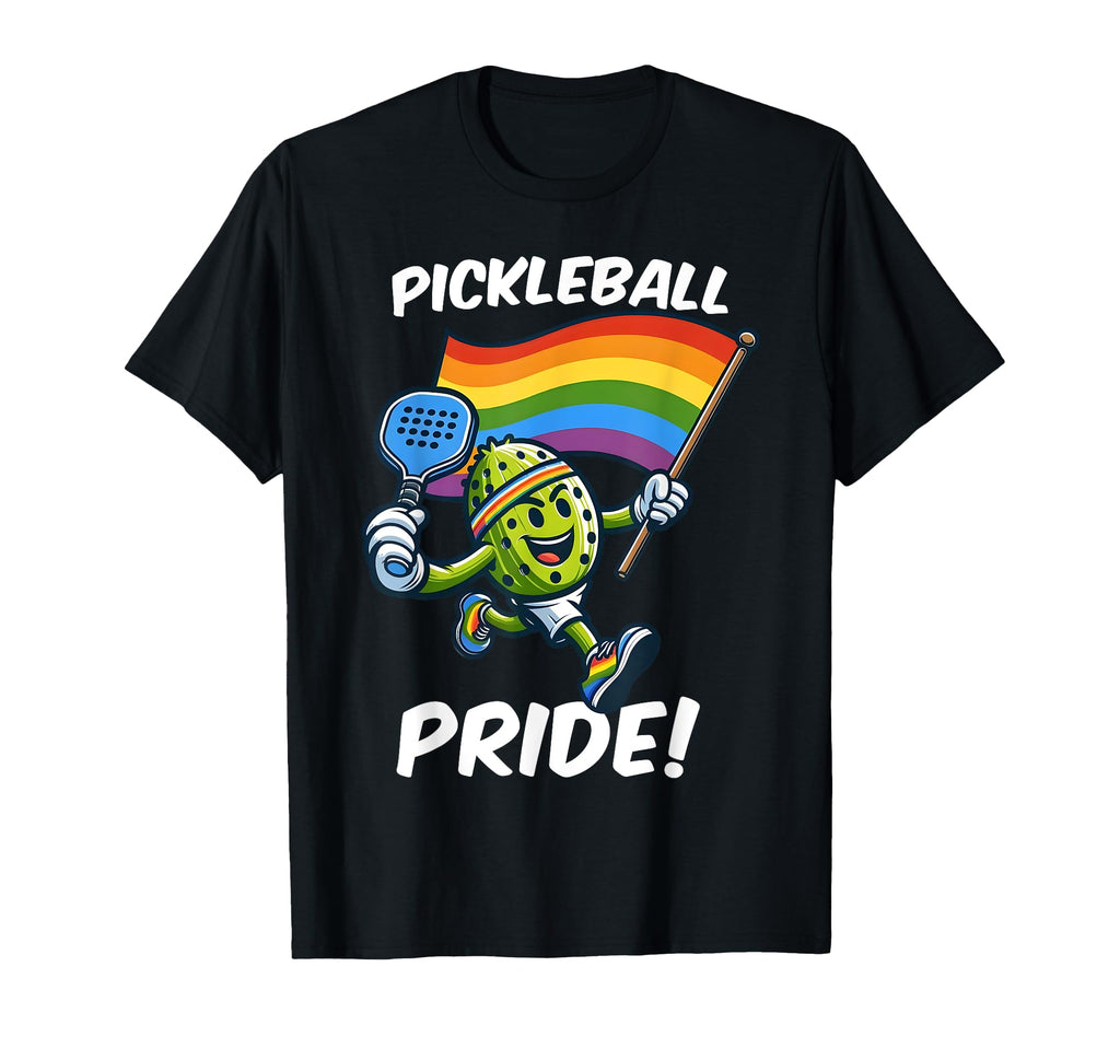 Funny Pickleball Player Pride Rainbow T-Shirt - Novelty Apparel for Adults
