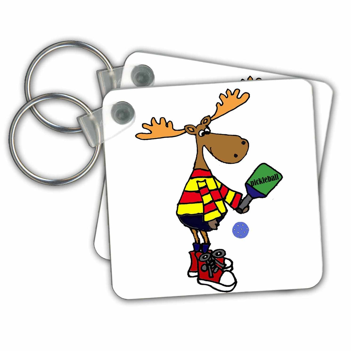 3dRose Key Chains Funny Moose Playing Pickleball Sport Cartoon (kc-288043-1)