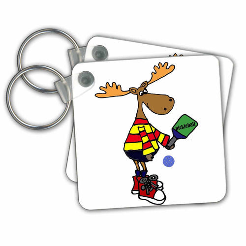 3dRose Key Chains Funny Moose Playing Pickleball Sport Cartoon (kc-288043-1)
