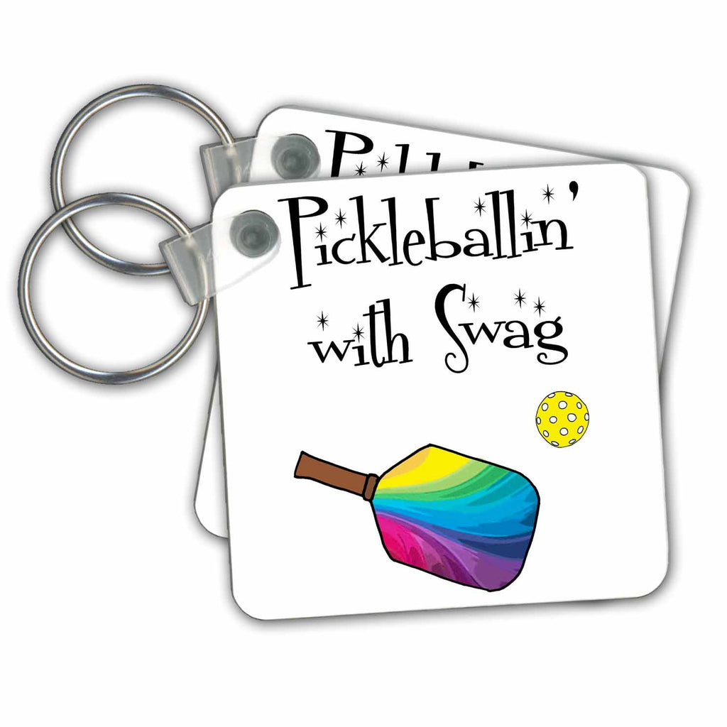 3dRose Key Chains Funny Pickleballin with Swag Cool Paddle Pickleball Sports (kc-354157-1)