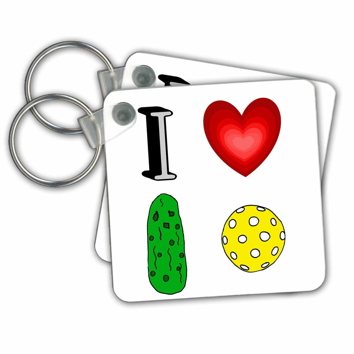 3dRose Key Chains Funny I Love Pickleball Sports with Heart and Pickle and Ball (kc-364588-1)