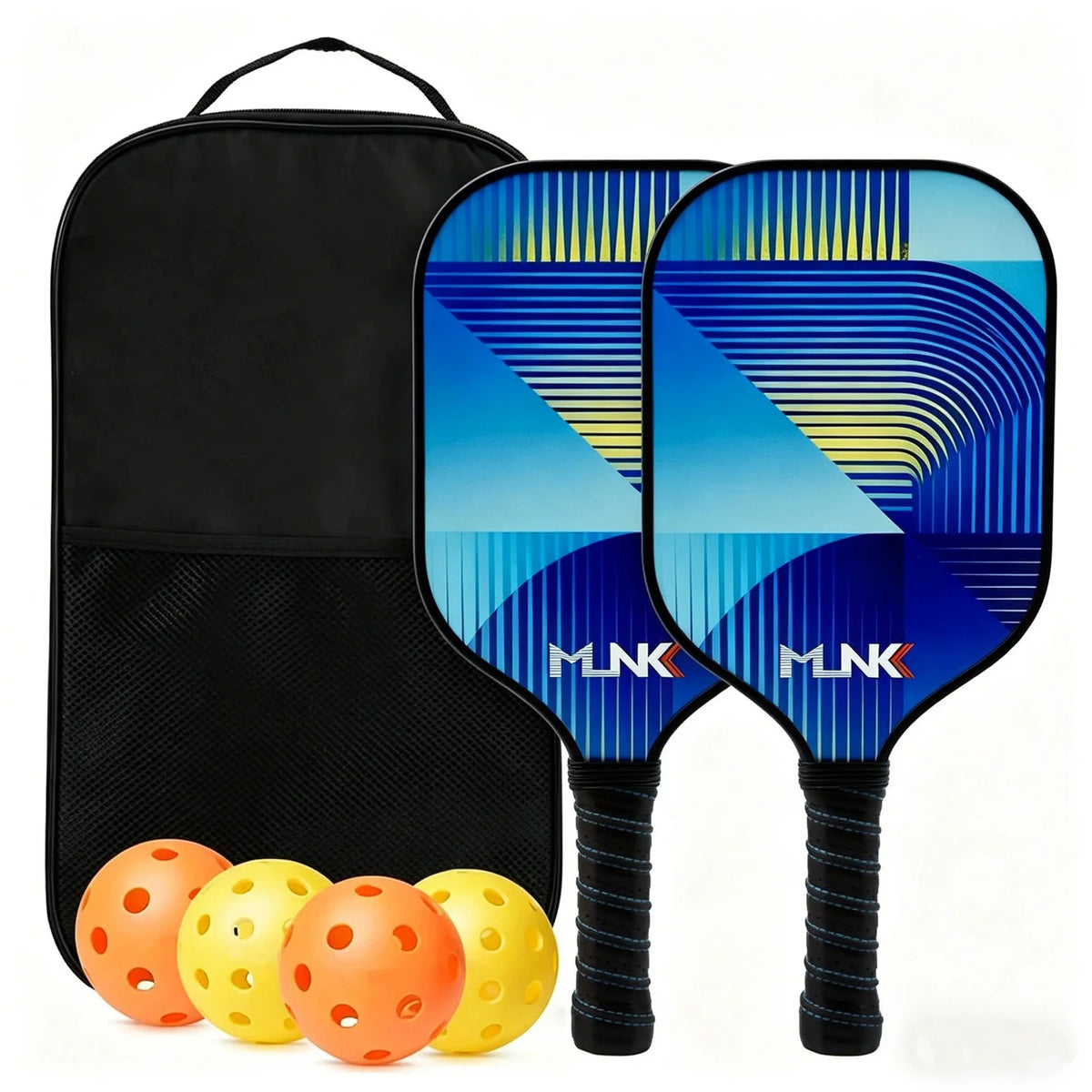 Fiberglass & Honeycomb Core Pickleball Set (2 Paddles + 4 Balls) - Family & Kids Outdoor Sports Gear for Beginner Training