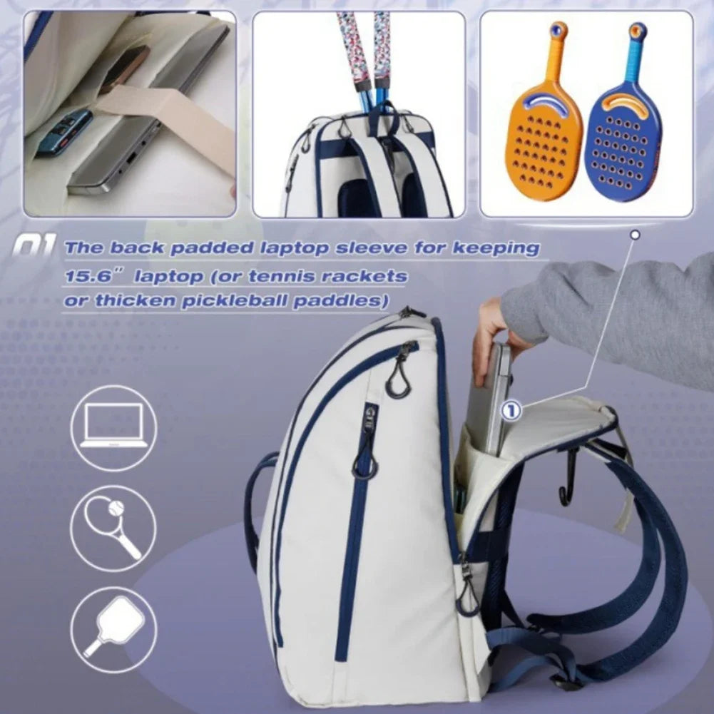 Pickleball Gear Backpack for Designed with Moisture-Absorbing Back Panel and Multiple Storage Sections for Tennis Equipment