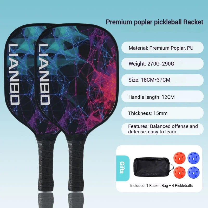 Pickleball Rackets Set Pickleball Paddle Set of 2 Rackets & 4 Pickleballs Balls With Carry Bag Lightweight for Beginner Training