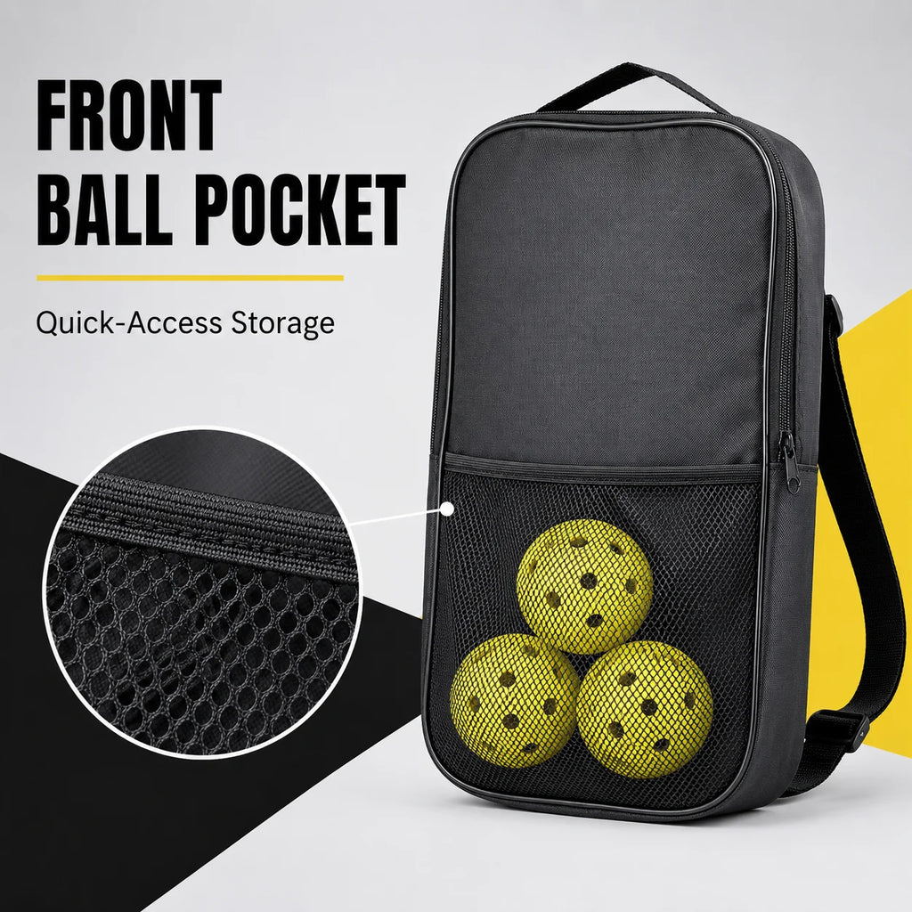 Pickleball Paddle Bag with Front Ball Pocket, Adjustable Shoulder Strap, Lightweight Carry Case for Paddle & Accessories Storage