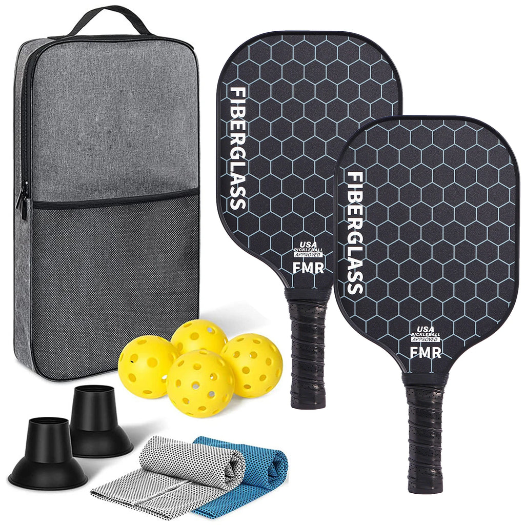 Pickleball Paddles Set of 2 USAPA Approved Fiberglass Pickle Ball Paddles with 4 Pickle Balls Durable Racket for Beginners