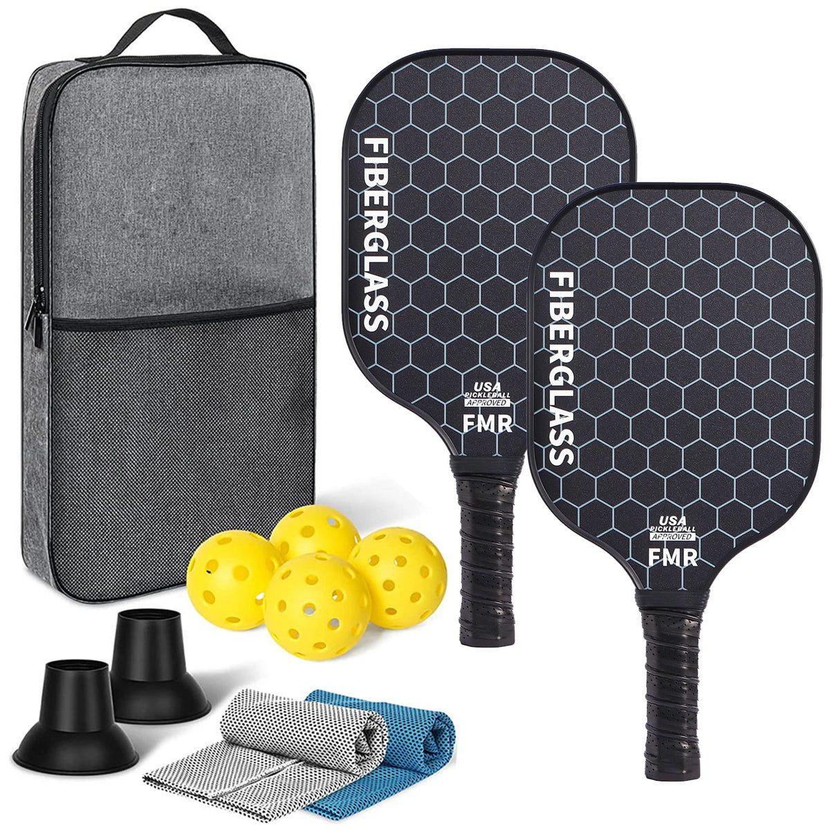 Pickleball Paddles Set of 2 USAPA Approved Fiberglass Pickle Ball Paddles with 4 Pickle Balls Durable Racket for Beginners