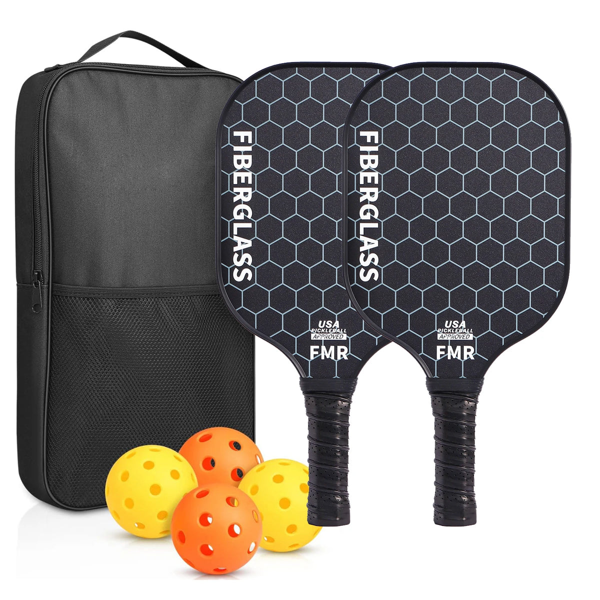 Pickleball Paddles Set of 2 USAPA Approved Fiberglass Pickle Ball Paddles with 4 Pickle Balls Durable Racket for Beginners