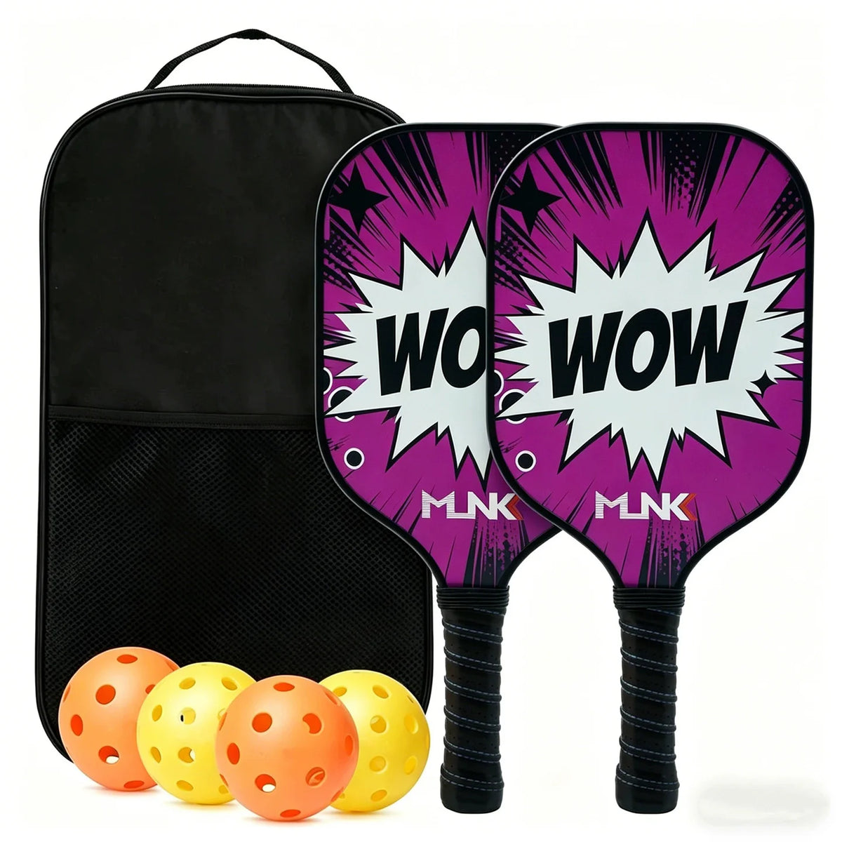 Fiberglass & Honeycomb Core Pickleball Set (2 Paddles + 4 Balls) - Family & Kids Outdoor Sports Gear for Beginner Training
