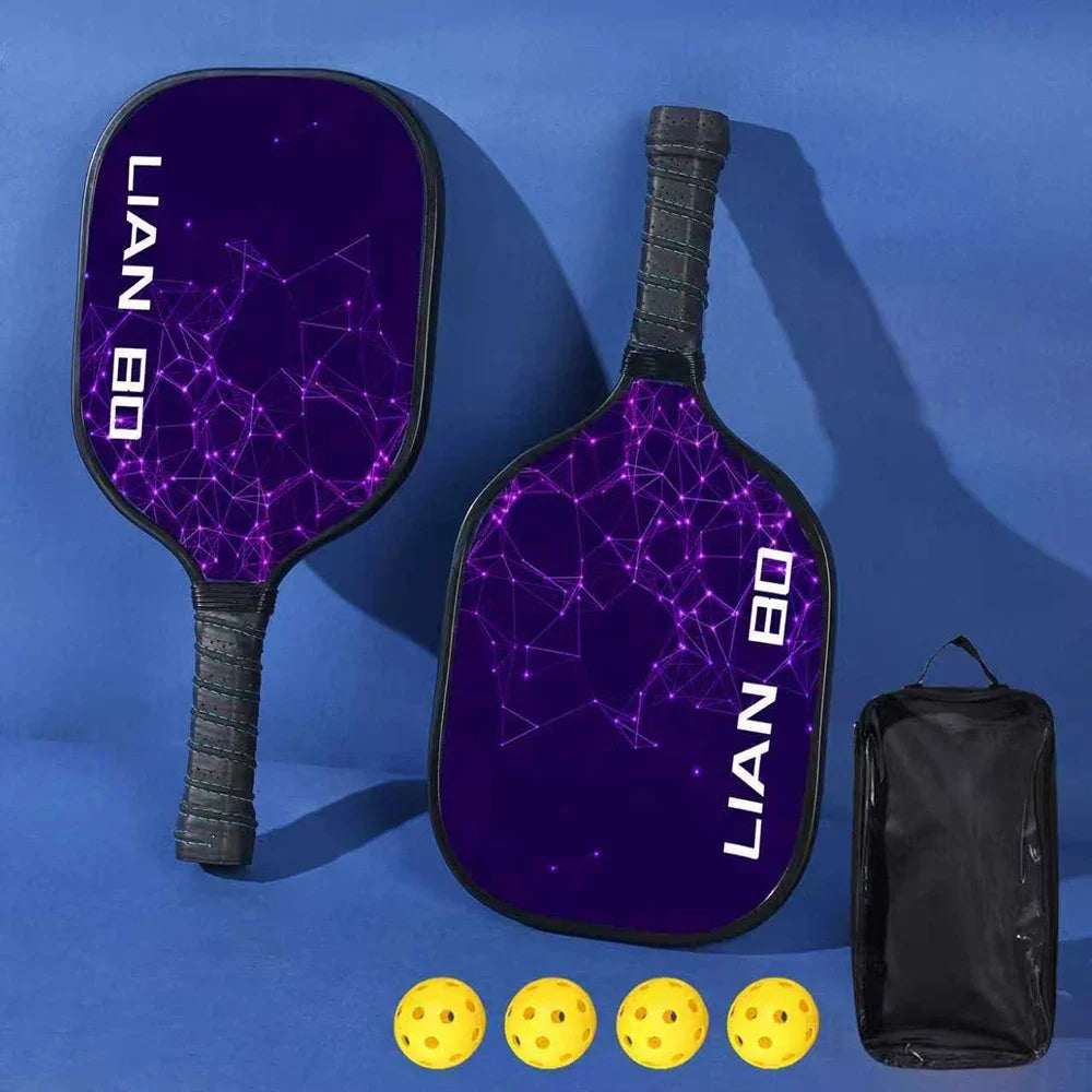 Pickleball Rackets Set Pickleball Paddle Set of 2 Rackets & 4 Pickleballs Balls With Carry Bag Lightweight for Beginner Training