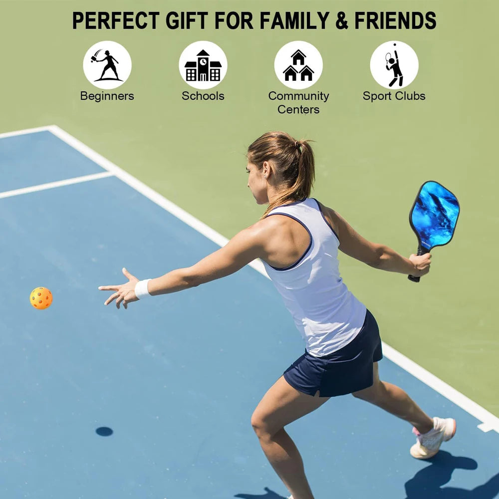 Carbon Fibre Pickleball Paddles Set of 2 Anti-Slip Grip Polypropylene Honeycomb Core with 4 Pickleball Portable Hard Bag