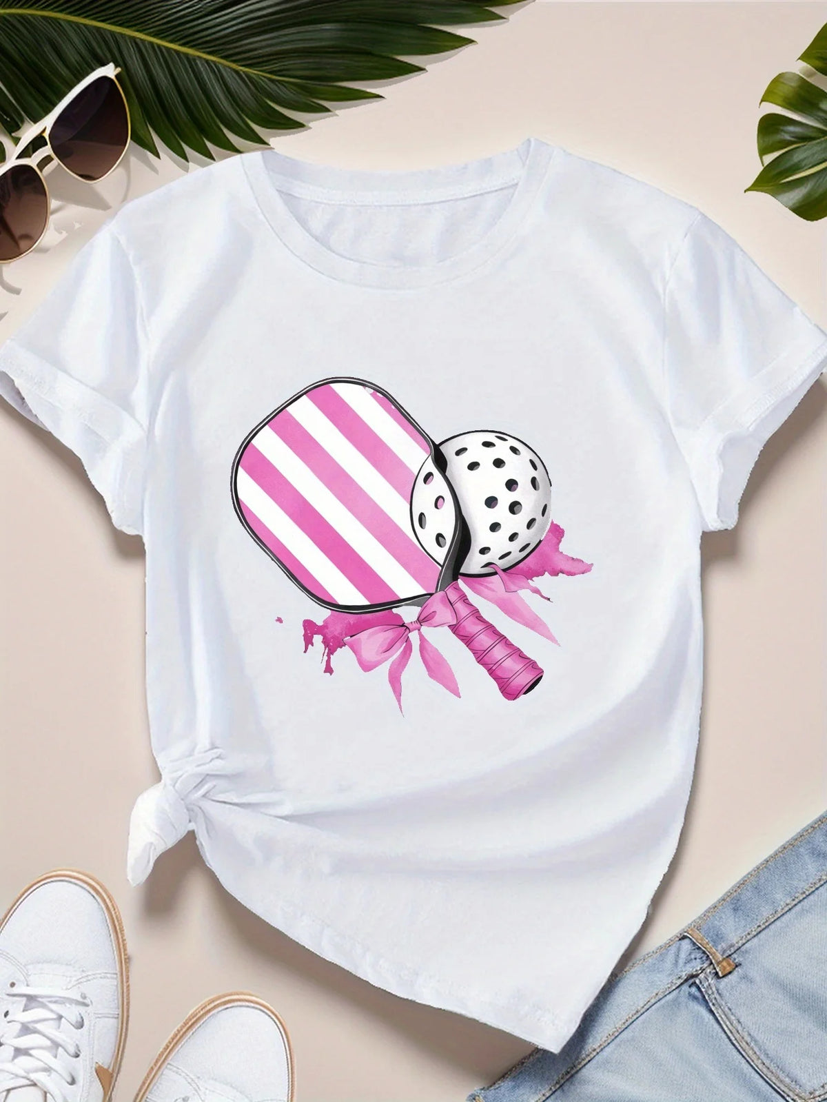 Paddle and Pickleball Set Women's Comfit T-shirt Harajuku Short Sleeve Casual Tshirt Clothing Street Tops Tees Aesthetic Clothes