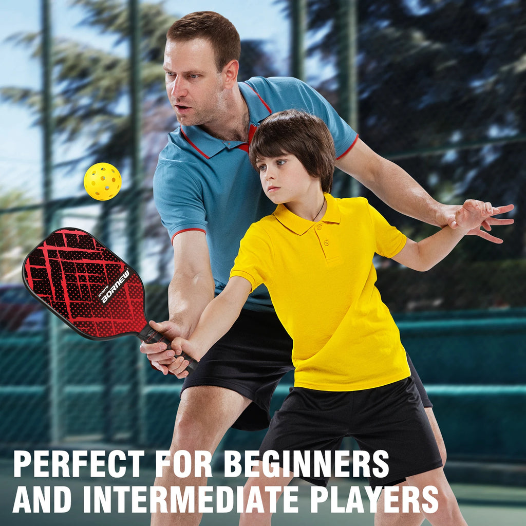 Pickleball Paddles Set of 4, Fiberglass Surface Pickleball Set with 6 Pickleball Balls, 4 Overgrip Lightweight for Beginners