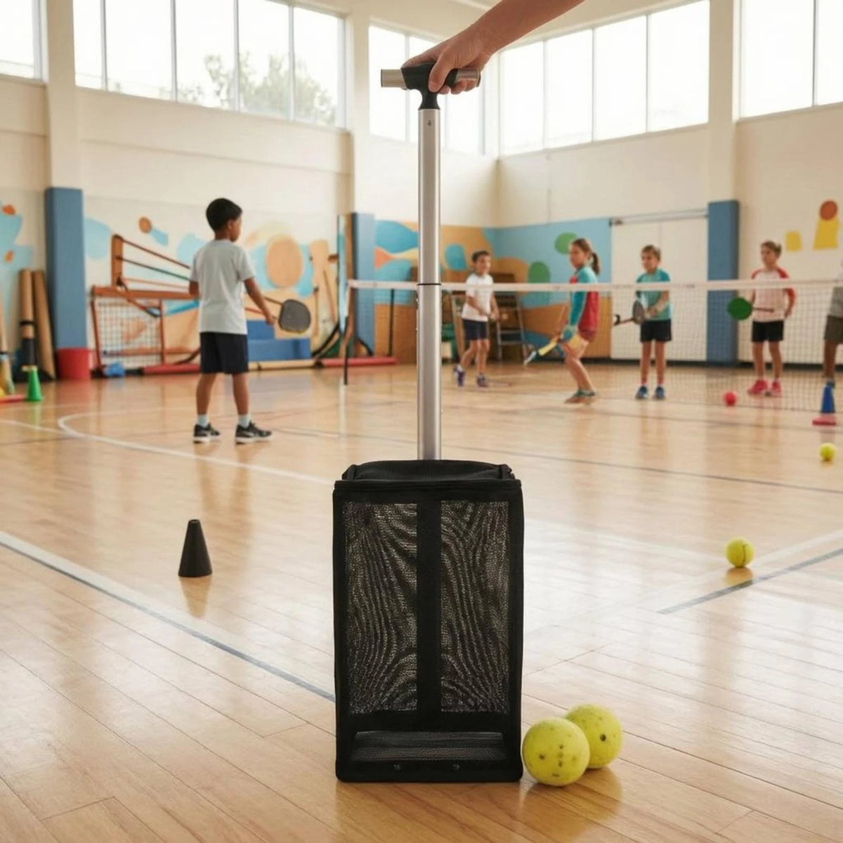 Pickleball Ball Picker Adjustable Handle Pickleball Retriever Collector Sports Equipment Stainless Steel Game Gear Zippered Top