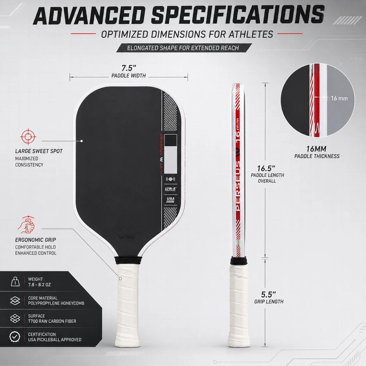 Pickleball Paddle - 4th-generation Hot-Pressed Integrated Design, Textured Matte Surface Made of T700 Carbon Fiber Cloth, PP Hon