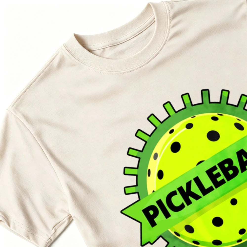 Unisex Cotton Crew Neck T Shirt Green Gear Frame Pickleball Ball Ribbon Logo Graphic Tee Casual Outdoor Sports Athlete Gift Tops