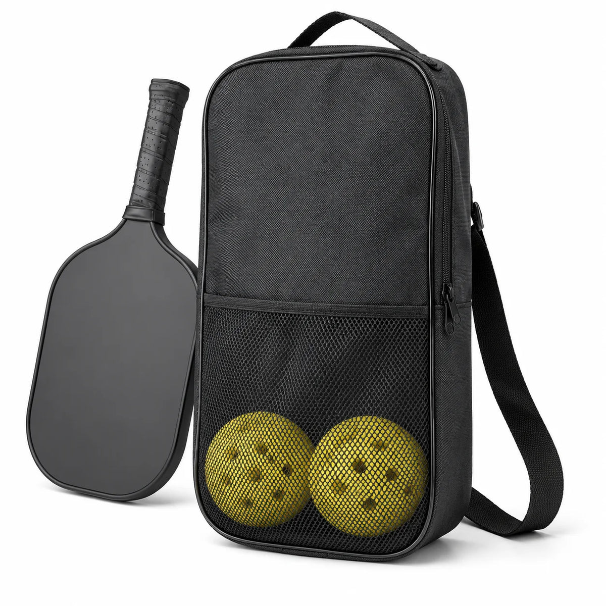 Pickleball Paddle Bag with Front Ball Pocket, Adjustable Shoulder Strap, Lightweight Carry Case for Paddle & Accessories Storage
