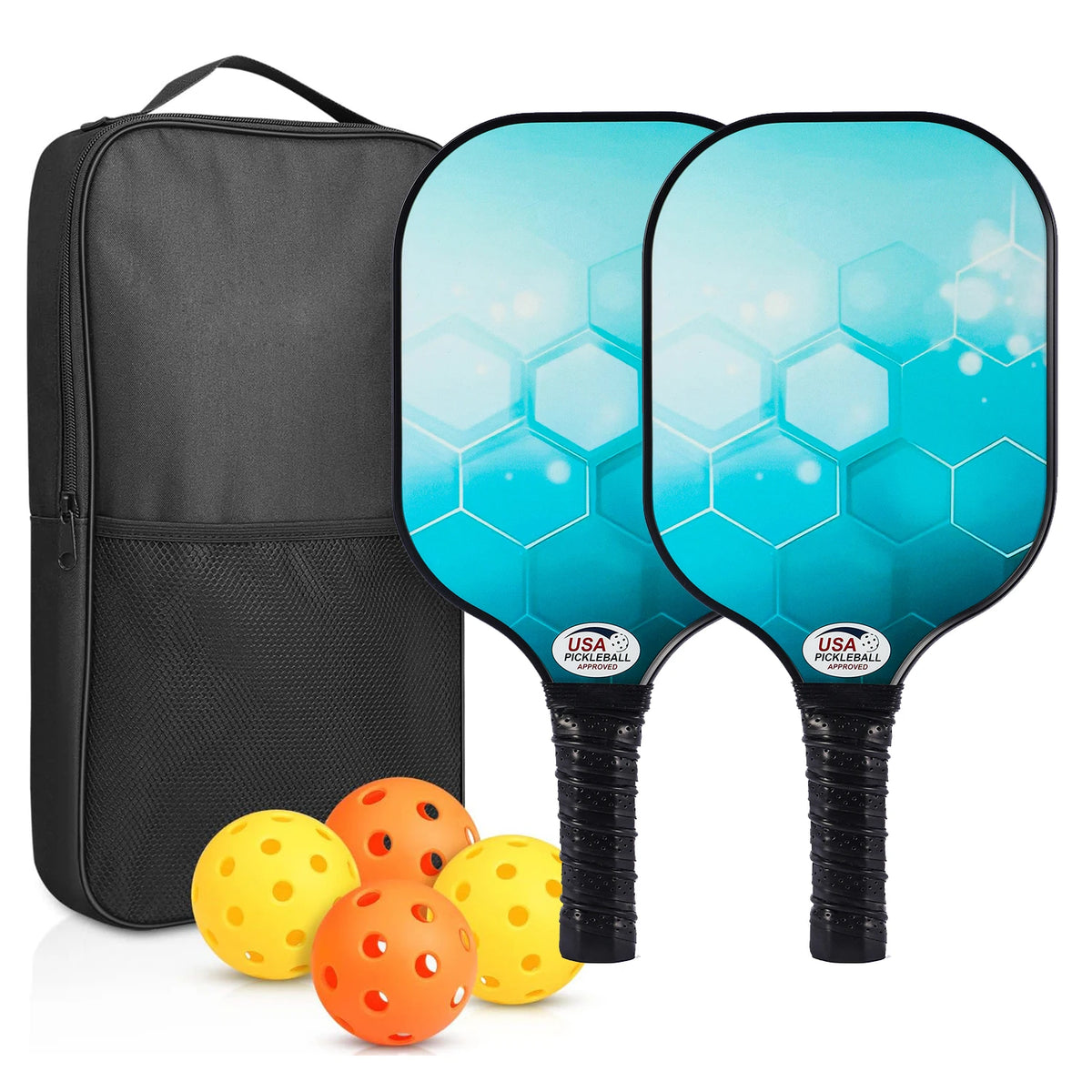 Pickleball Paddles Set of 2 USAPA Approved Fiberglass Pickle Ball Paddles with 4 Pickle Balls Durable Racket for Beginners