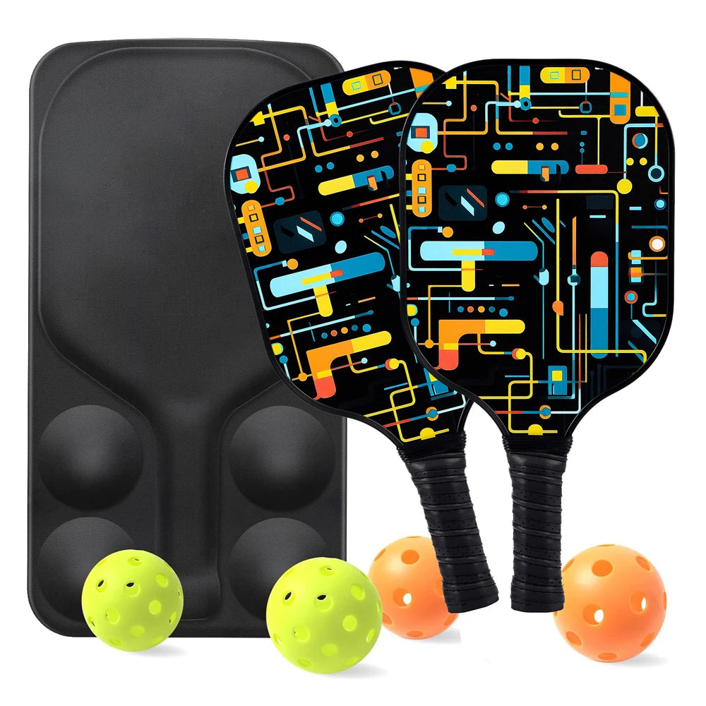 Carbon Fibre Pickleball Paddles Set of 2 Anti-Slip Grip Polypropylene Honeycomb Core with 4 Pickleball Portable Hard Bag