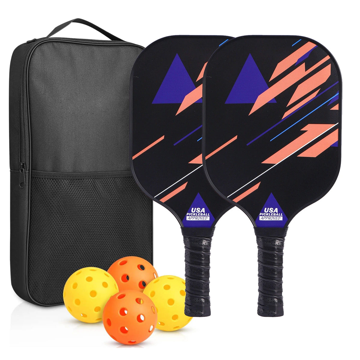 Pickleball Paddles Set of 2 USAPA Approved Fiberglass Pickle Ball Paddles with 4 Pickle Balls Durable Racket for Beginners