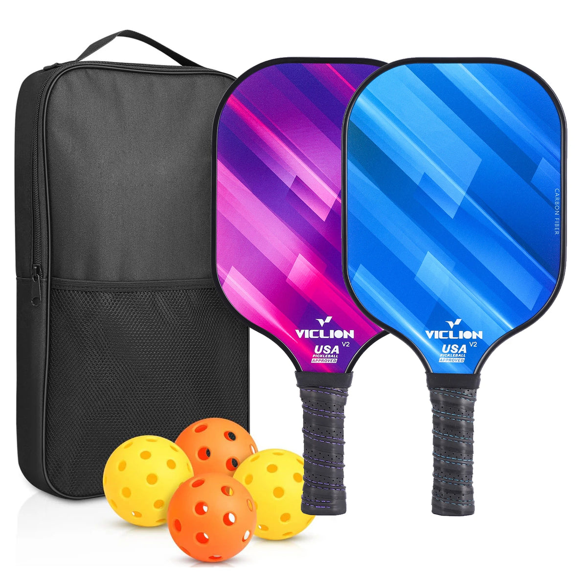Pickleball Paddles Set of 2 USAPA Approved Fiberglass Pickle Ball Paddles with 4 Pickle Balls Durable Racket for Beginners