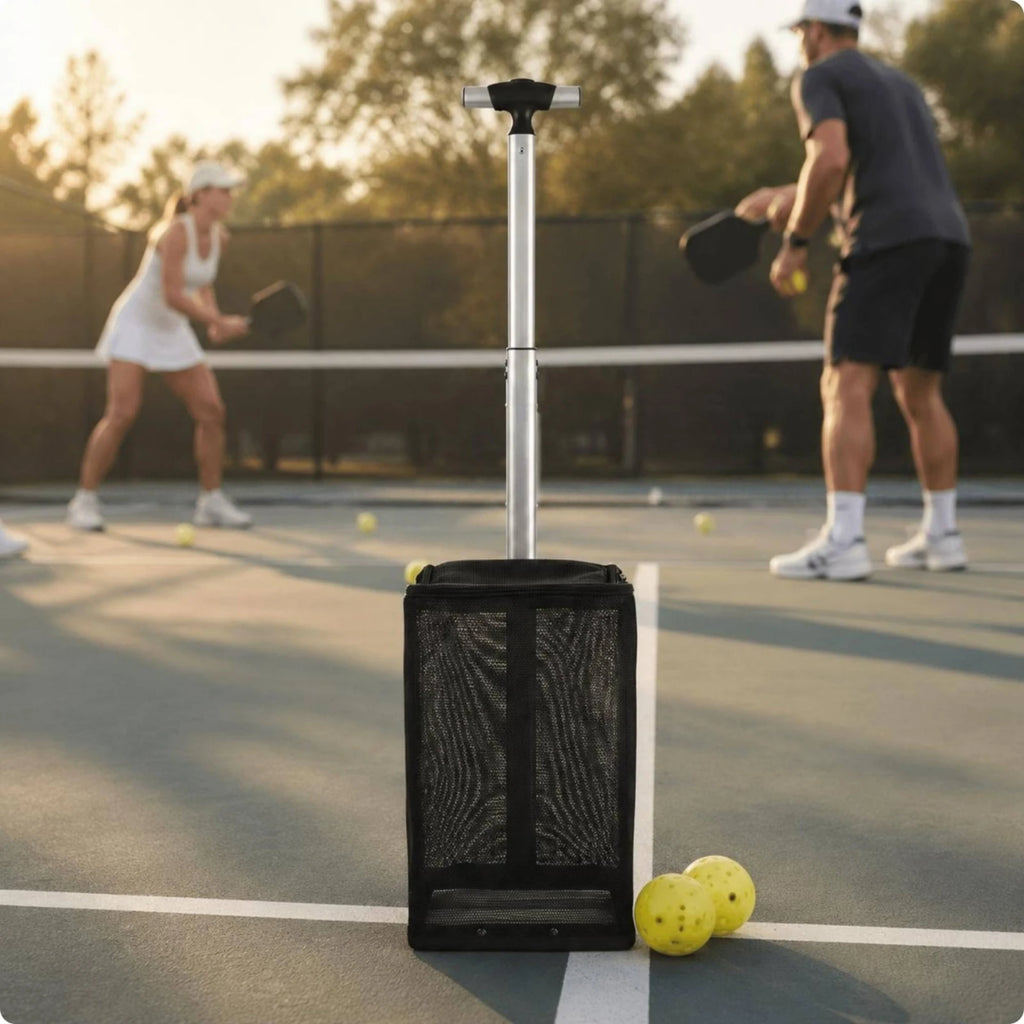 Pickleball Ball Picker Adjustable Handle Pickleball Retriever Collector Sports Equipment Stainless Steel Game Gear Zippered Top