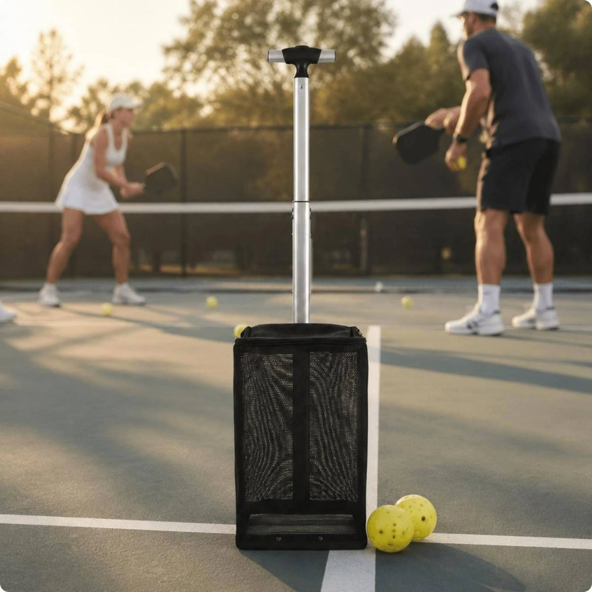 Pickleball Ball Picker Adjustable Handle Pickleball Retriever Collector Sports Equipment Stainless Steel Game Gear Zippered Top