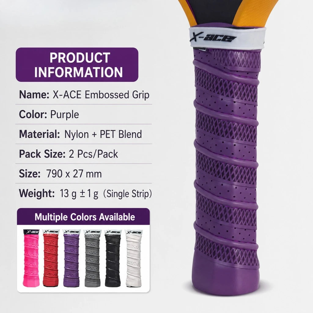 X-ACE 2Pcs Pickleball Overgrip, Breathable Sweat Absorbing Anti-Slip Shock Absorption Grip Tape for Pickleball Padel Racket