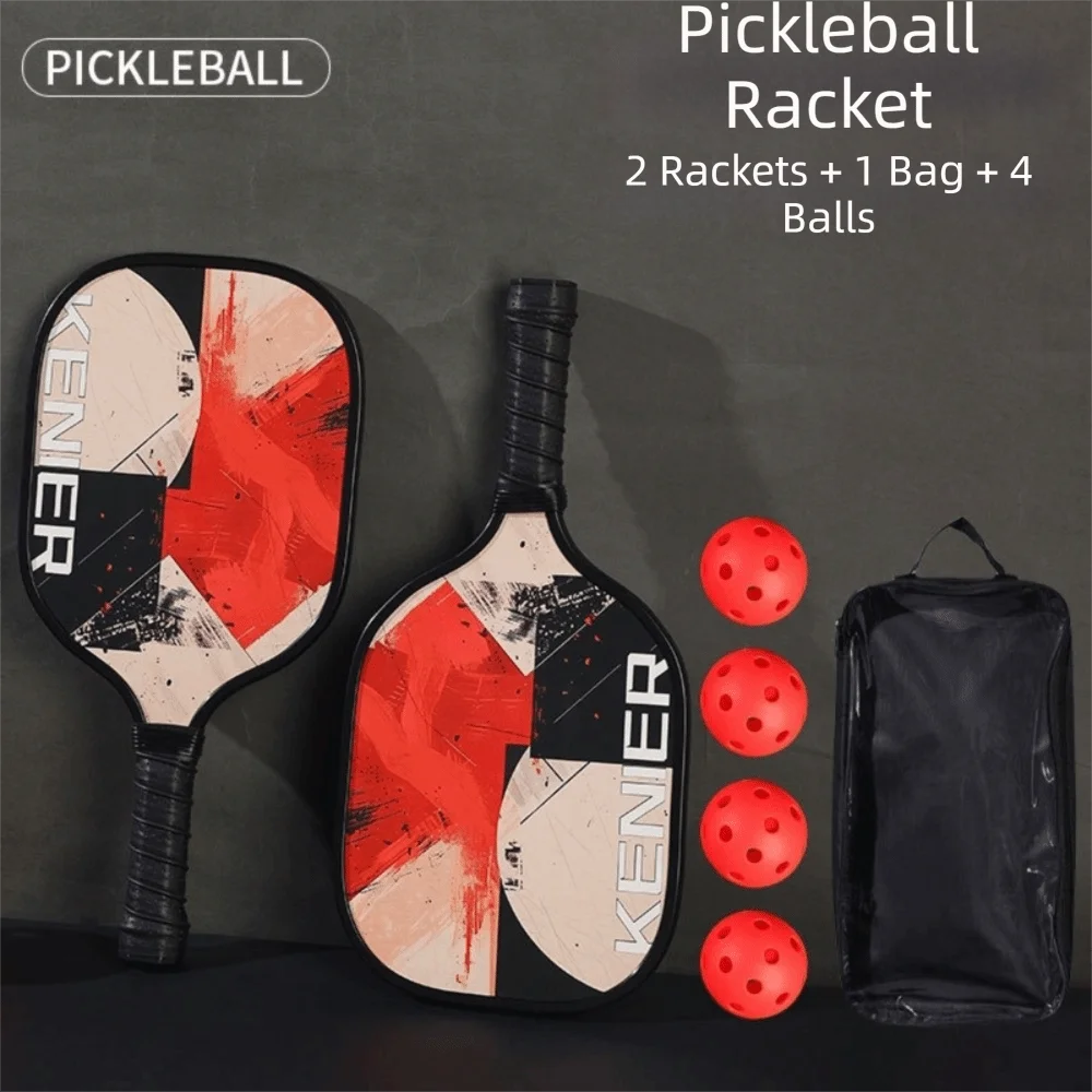 Shockproof Pickleball Paddles Set Non-slip Handle High Resilience Racquet Kit with 2 Rackets & 4 Pickleballs Balls