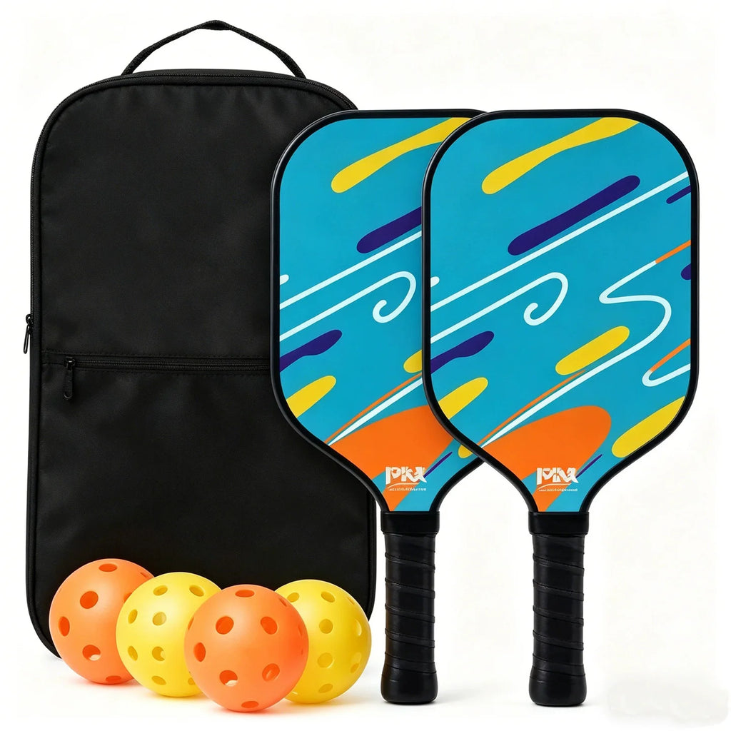 Fiberglass & Honeycomb Core Pickleball Set (2 Paddles + 4 Balls) - Family & Kids Outdoor Sports Gear for Beginner Training