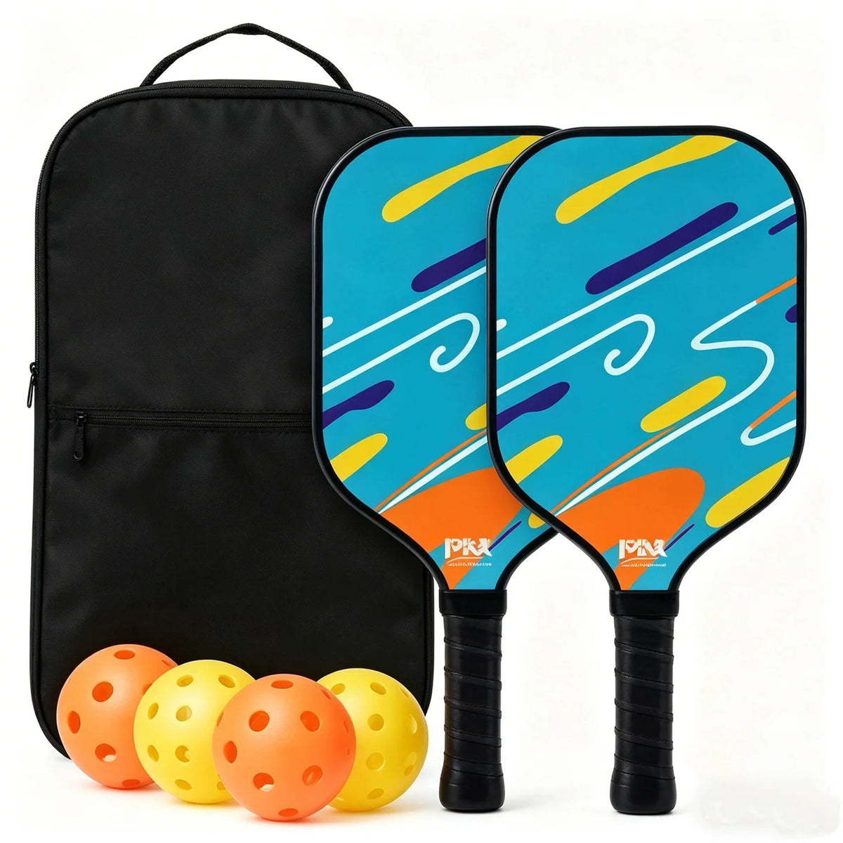 Fiberglass & Honeycomb Core Pickleball Set (2 Paddles + 4 Balls) - Family & Kids Outdoor Sports Gear for Beginner Training