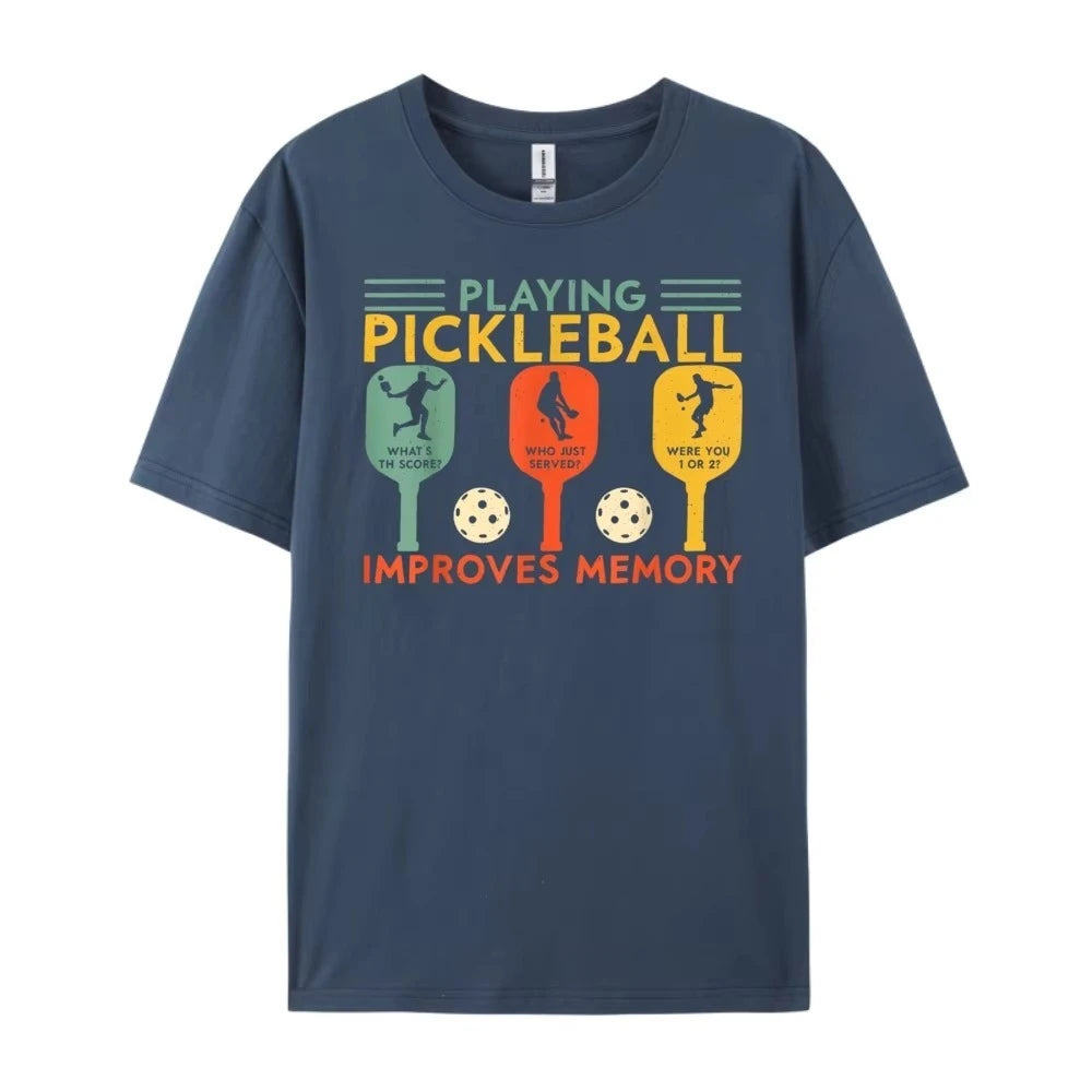 2026 New Playing Pickleball Improves Memory Funny Pickleball Player Graphic T-shirt Men Women Humor Vintage T-shirts Men's Tee