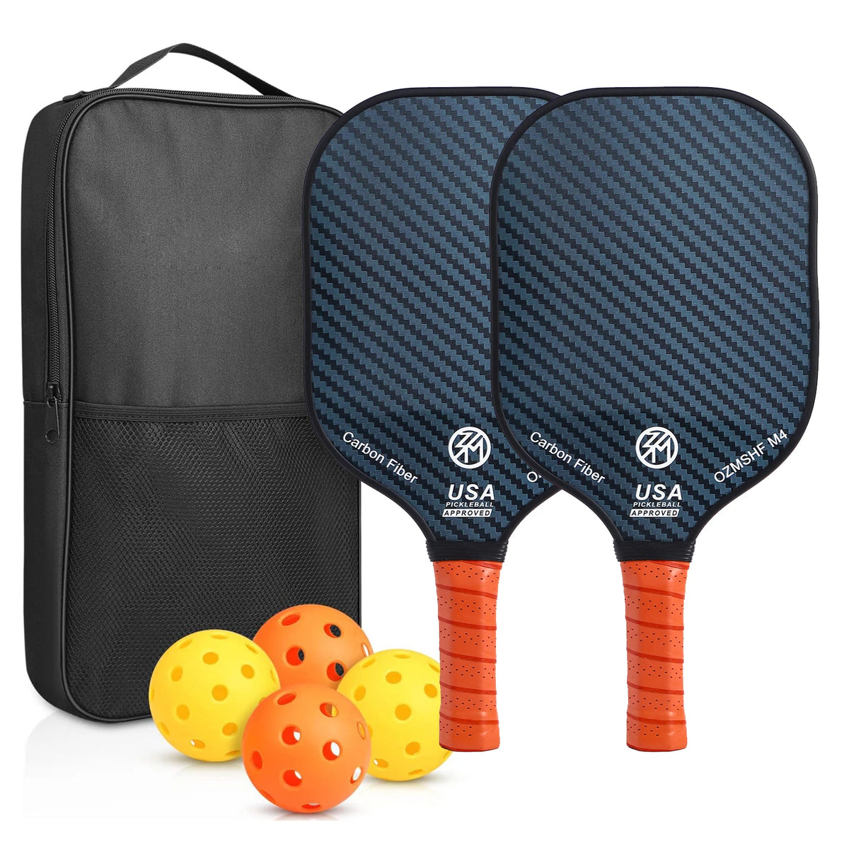 Pickleball Paddles Set of 2 USAPA Approved Fiberglass Pickle Ball Paddles with 4 Pickle Balls Durable Racket for Beginners