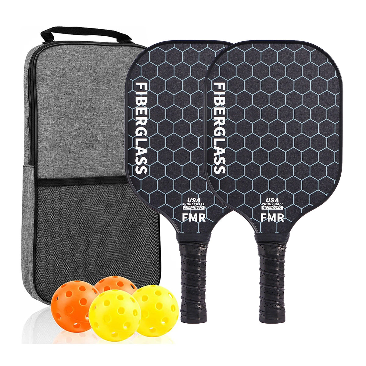 Pickleball Paddles Set of 2 USAPA Approved Fiberglass Pickle Ball Paddles with 4 Pickle Balls Durable Racket for Beginners
