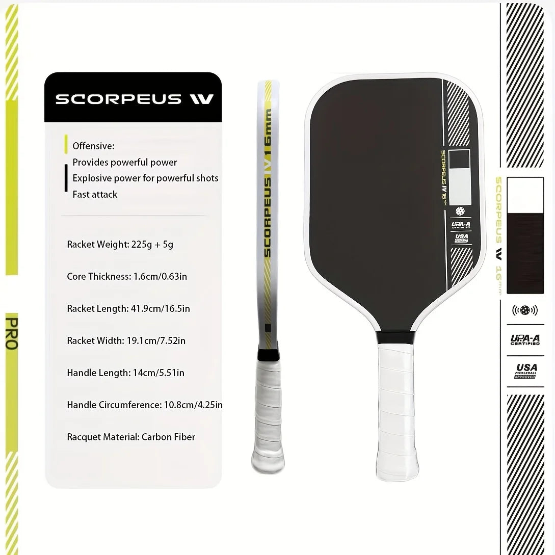 Carbon fiber pickleball paddle, rough surface, dynamic PowerFlex technology, foam core, US Postal Service certified pickleball p