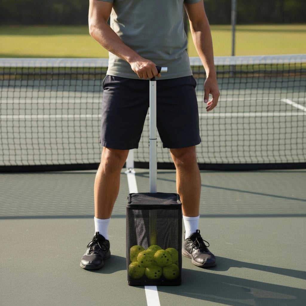 Pickleball Ball Picker Adjustable Handle Pickleball Retriever Collector Sports Equipment Stainless Steel Game Gear Zippered Top
