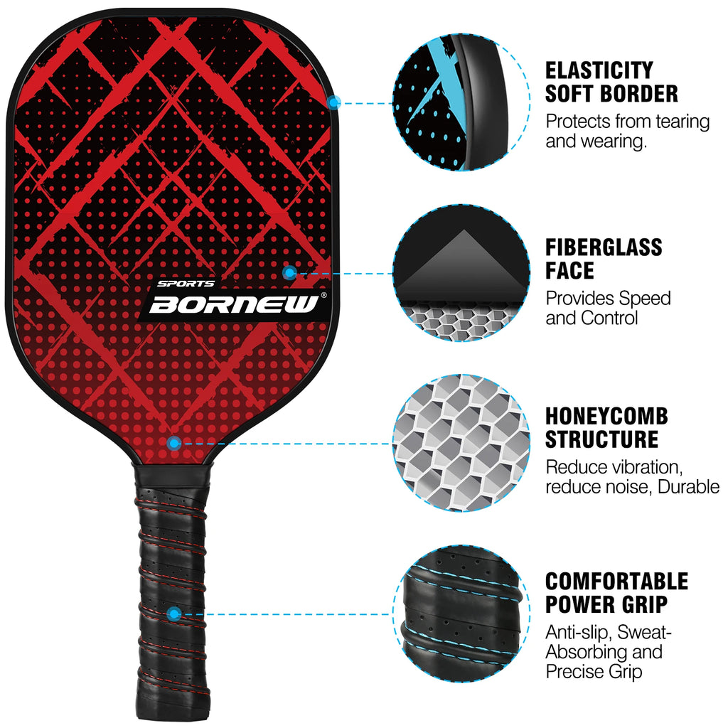 Pickleball Paddles Set of 4, Fiberglass Surface Pickleball Set with 6 Pickleball Balls, 4 Overgrip Lightweight for Beginners