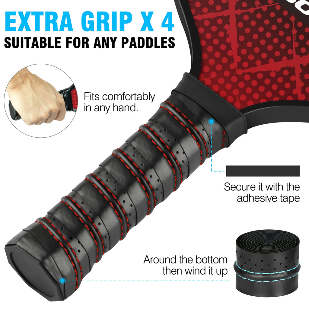 Pickleball Paddles Set of 4, Fiberglass Surface Pickleball Set with 6 Pickleball Balls, 4 Overgrip Lightweight for Beginners