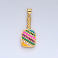 Colorful Pickle Ball Charm in 24K Gold Filled Pendant Sports Paddle with CZ | I769