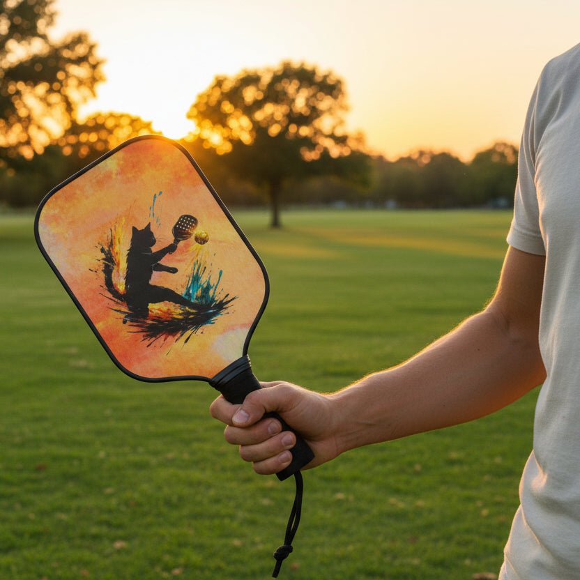 Paint-Splash Pickleball Paddle Set – Artistic Cat Silhouette Paddleball Game