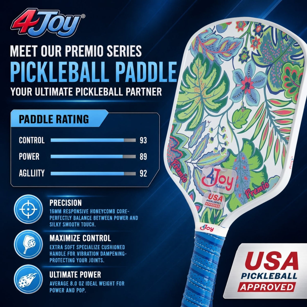 White Palm 4Joy Pickleball Paddle Premio Series